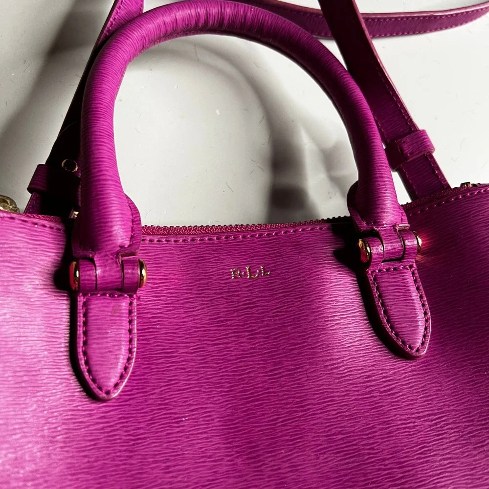 Lauren Ralph Lauren Magenta Pink Textured Leather Mini Satchel Crossbody Bag